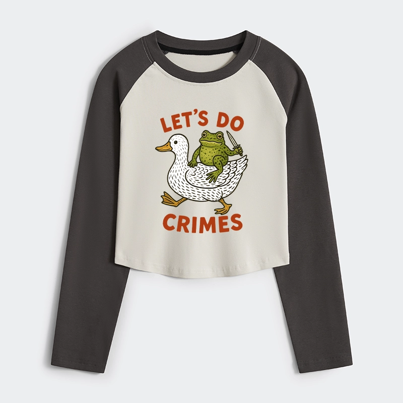 Tokyo-Tiger Frog Ready To Commit Crime Women's Crop Raglan T-Shirt