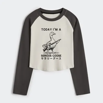 Tokyo-Tiger Serious Stupid Goose Women's Crop Raglan T-Shirt