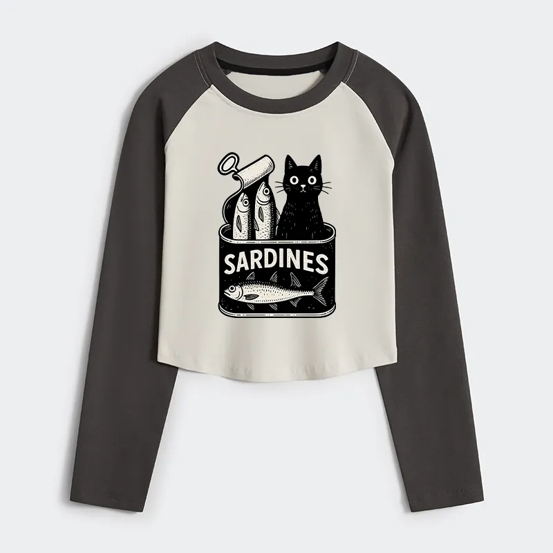 Tokyo-Tiger Cat And Canned Fish Women's Crop Raglan T-Shirt