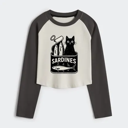 Tokyo-Tiger Cat And Canned Fish Women's Crop Raglan T-Shirt