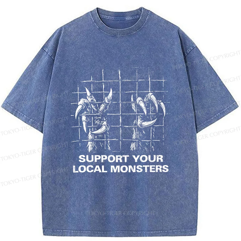 Tokyo-Tiger Support Local Monsters Washed T-Shirt