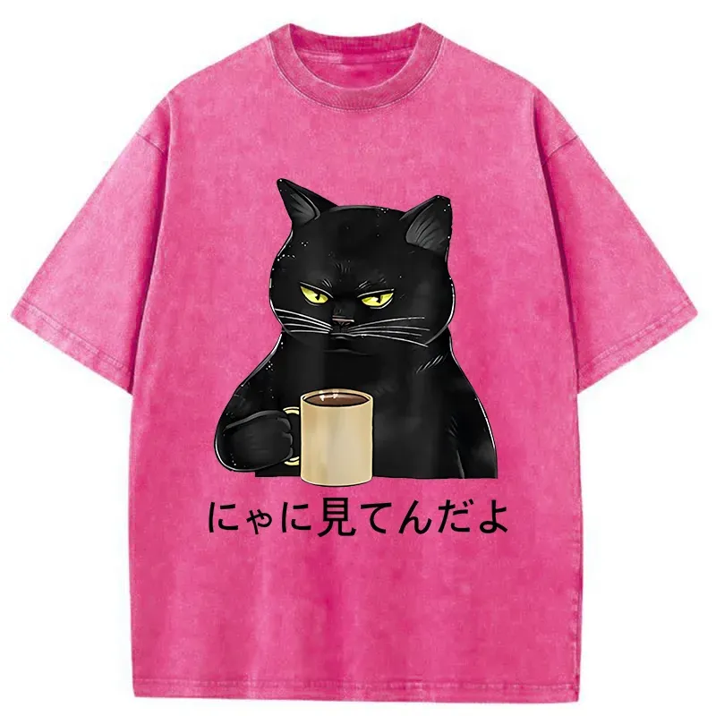 Tokyo-Tiger Grim Cat Is Watching You Washed T-Shirt