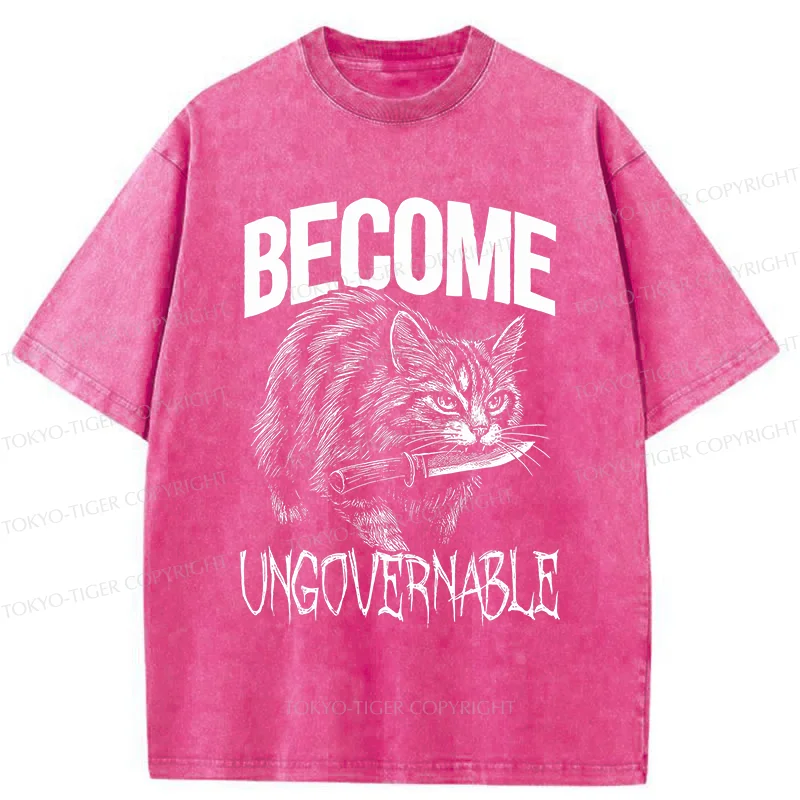 Tokyo-Tiger Uncontrolled Cat Funny Washed T-Shirt
