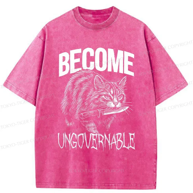 Tokyo-Tiger Uncontrolled Cat Funny Washed T-Shirt