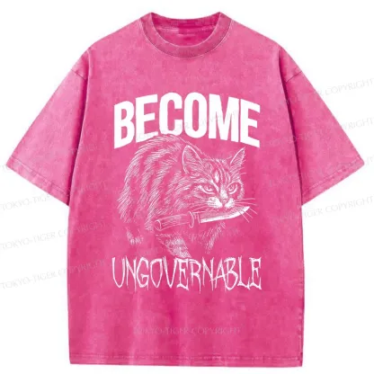 Tokyo-Tiger Uncontrolled Cat Funny Washed T-Shirt