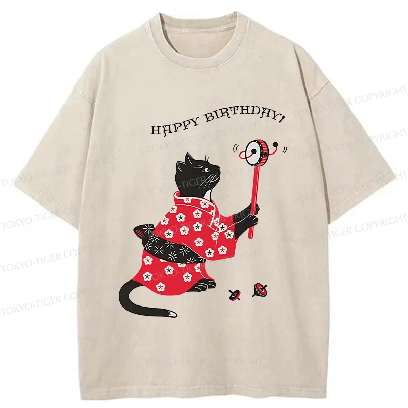 Tokyo-Tiger Birthday Cat Washed T-Shirt