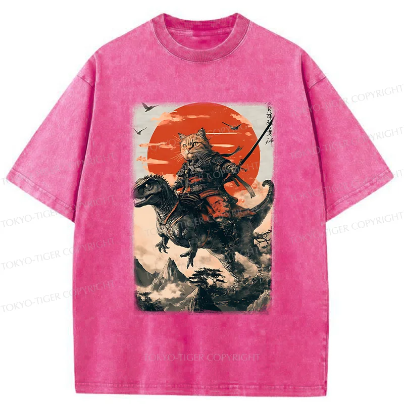 Tokyo-Tiger Brave Cat Samurai Washed T-Shirt
