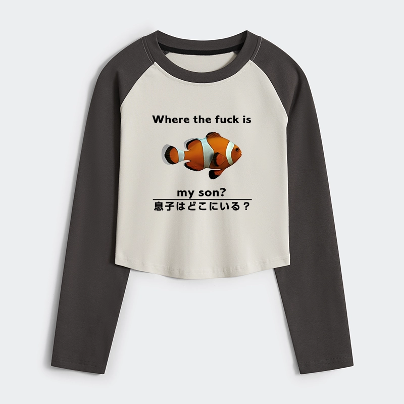 Tokyo-Tiger Fish Looking For Son Women's Crop Raglan T-Shirt