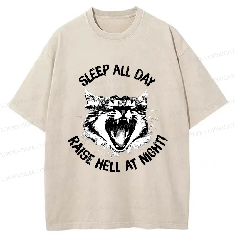 Tokyo-Tiger Cat Wreaking Havoc At Night Washed T-Shirt
