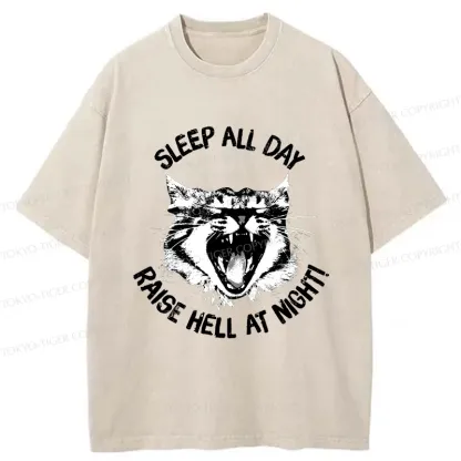 Tokyo-Tiger Cat Wreaking Havoc At Night Washed T-Shirt