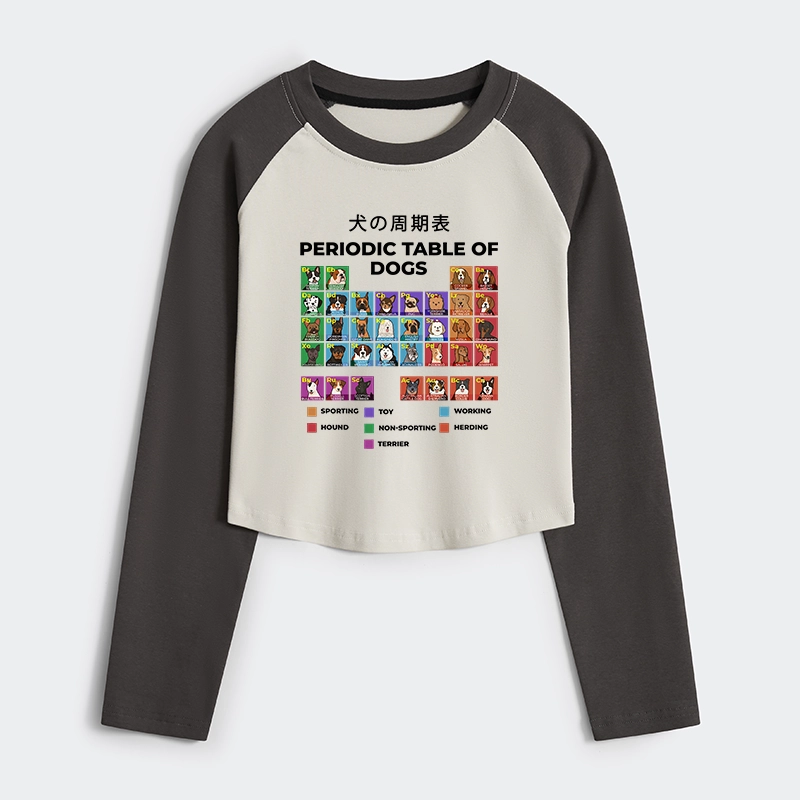 Tokyo-Tiger Periodic Table Of Dogs Women's Crop Raglan T-Shirt