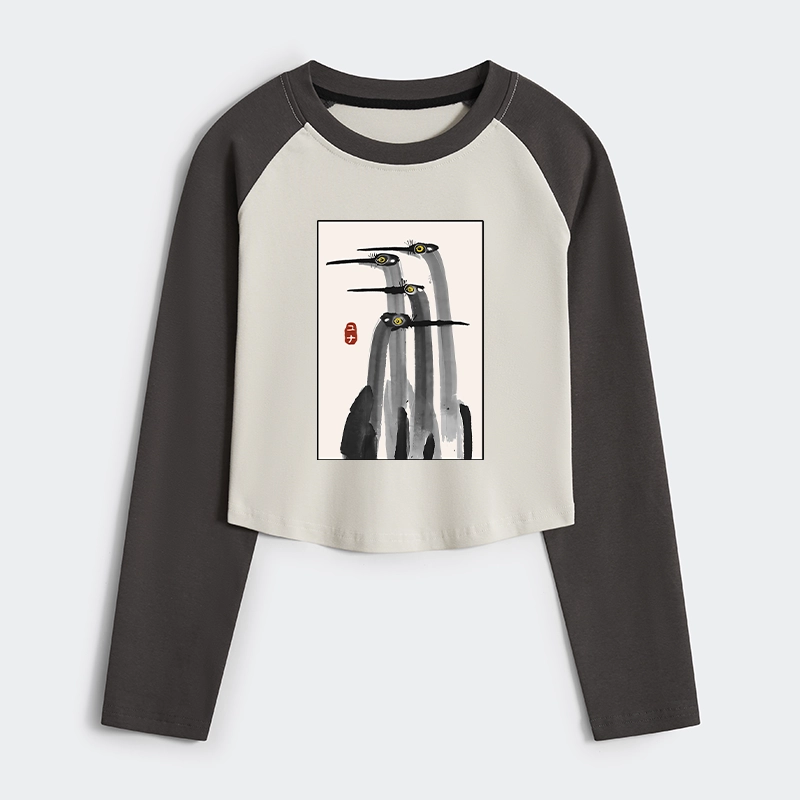 Tokyo-Tiger Japanese Crane Poster Women's Crop Raglan T-Shirt