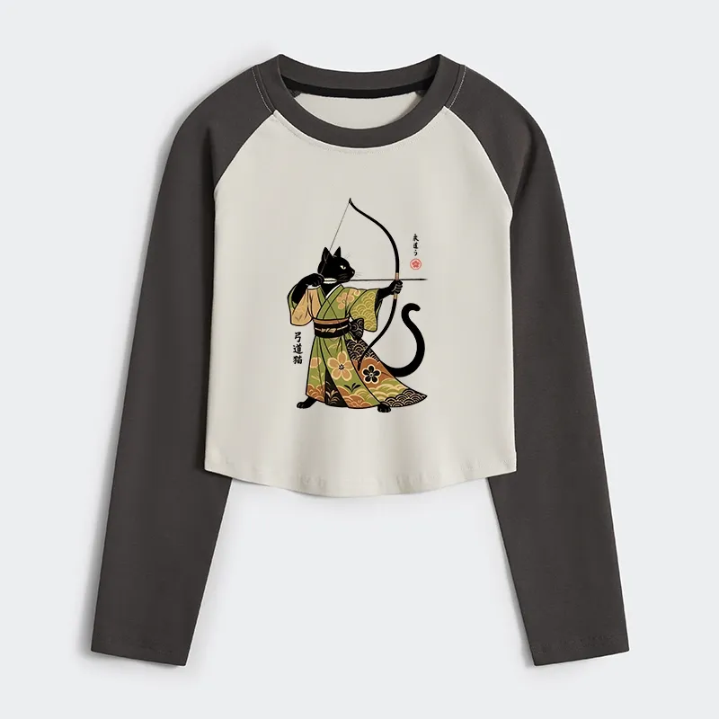 Tokyo-Tiger Japan Cat Archery Women's Crop Raglan T-Shirt