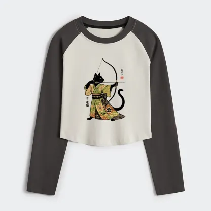 Tokyo-Tiger Japan Cat Archery Women's Crop Raglan T-Shirt