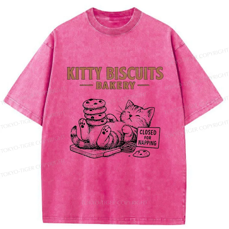 Tokyo-Tiger Cat Bakery Funny Washed T-Shirt