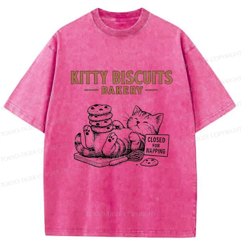 Tokyo-Tiger Cat Bakery Funny Washed T-Shirt