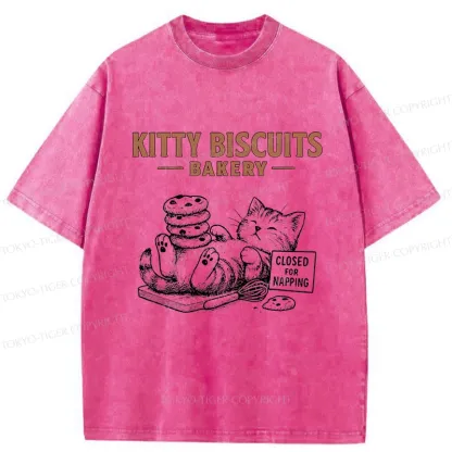 Tokyo-Tiger Cat Bakery Funny Washed T-Shirt