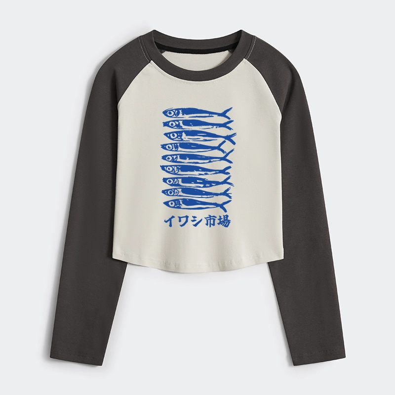 Tokyo-Tiger Sardine Market Women's Crop Raglan T-Shirt