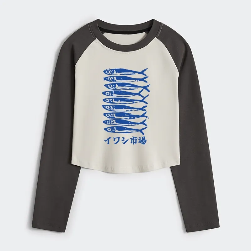 Tokyo-Tiger Sardine Market Women's Crop Raglan T-Shirt