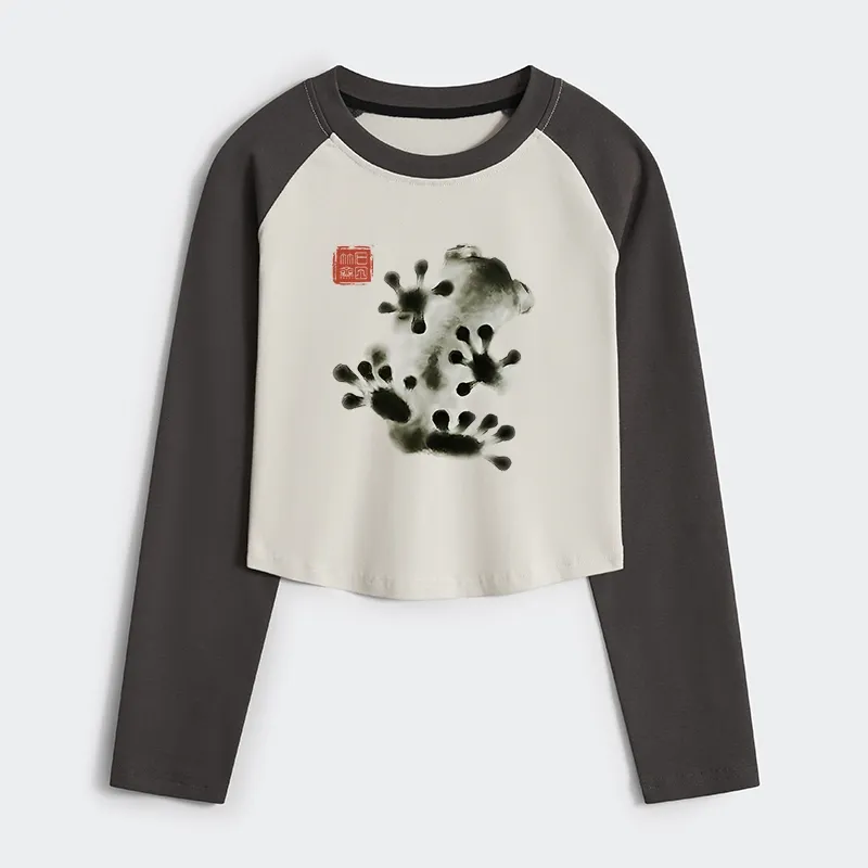 Tokyo-Tiger Ink Painting Frog Women's Crop Raglan T-Shirt