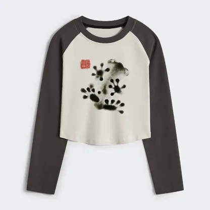 Tokyo-Tiger Ink Painting Frog Women's Crop Raglan T-Shirt