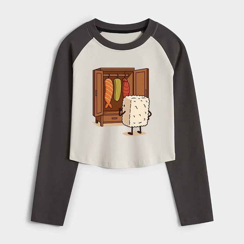 Tokyo-Tiger Sushi Pick Out Clothes Women's Crop Raglan T-Shirt