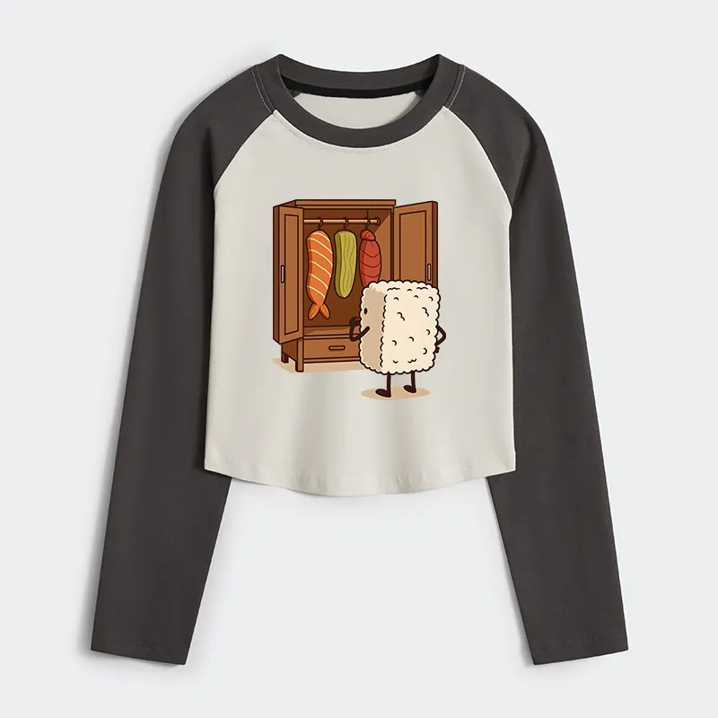 Tokyo-Tiger Sushi Pick Out Clothes Women's Crop Raglan T-Shirt