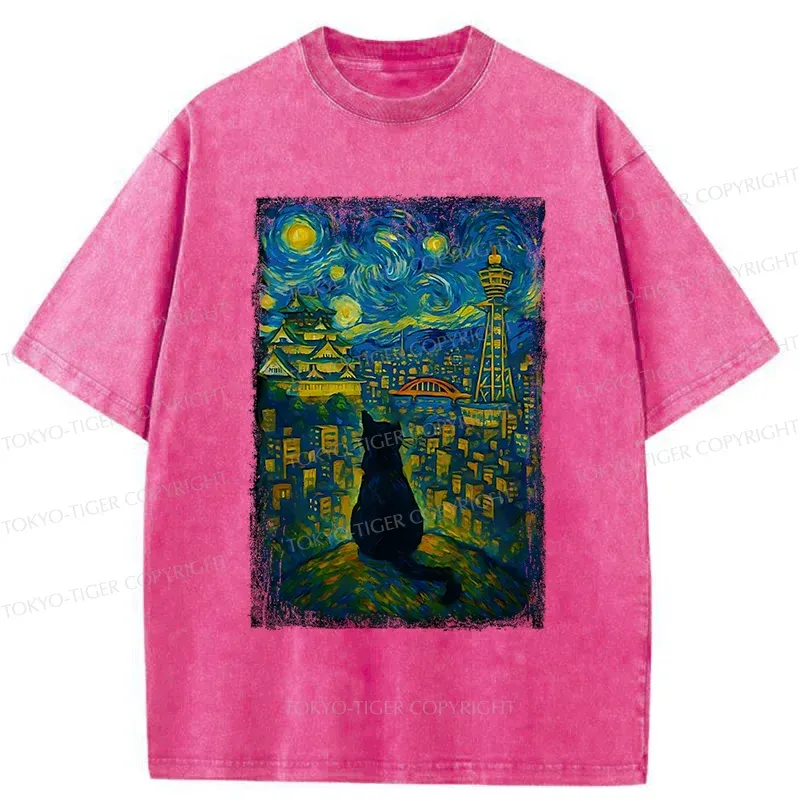 Tokyo-Tiger Cats In The City Of Osaka Washed T-Shirt