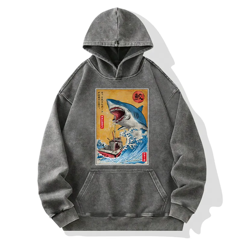 Tokyo-Tiger Ukiyoe Shark Japan Washed Hoodie