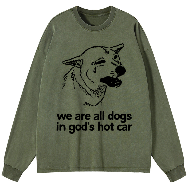 Tokyo-Tiger Sad Dog Funny Washed Long Sleeve T-Shirt