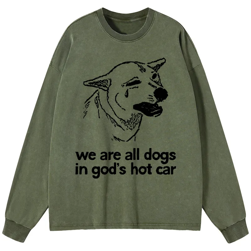 Tokyo-Tiger Sad Dog Funny Washed Long Sleeve T-Shirt