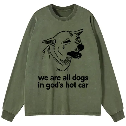 Tokyo-Tiger Sad Dog Funny Washed Long Sleeve T-Shirt