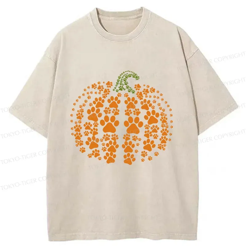 Tokyo-Tiger Cute Pumpkin Washed T-Shirt