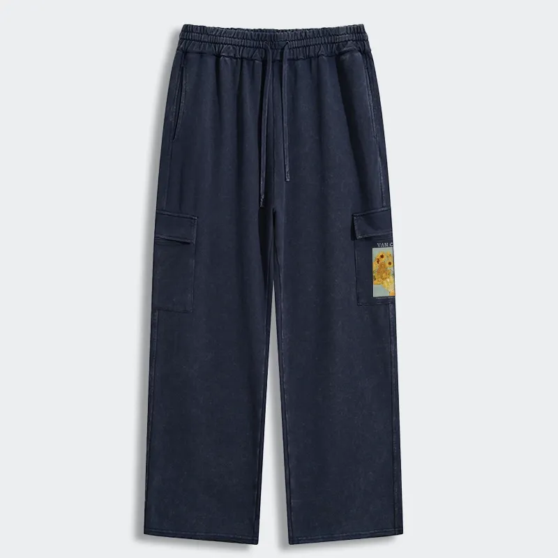 Tokyo-Tiger Black Cat With Sunflowers Washed Utility Sweatpants
