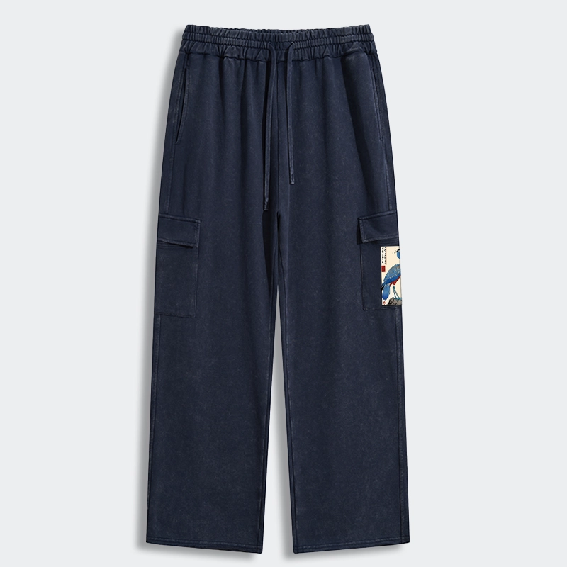 Tokyo-Tiger Colorful Crane Washed Utility Sweatpants