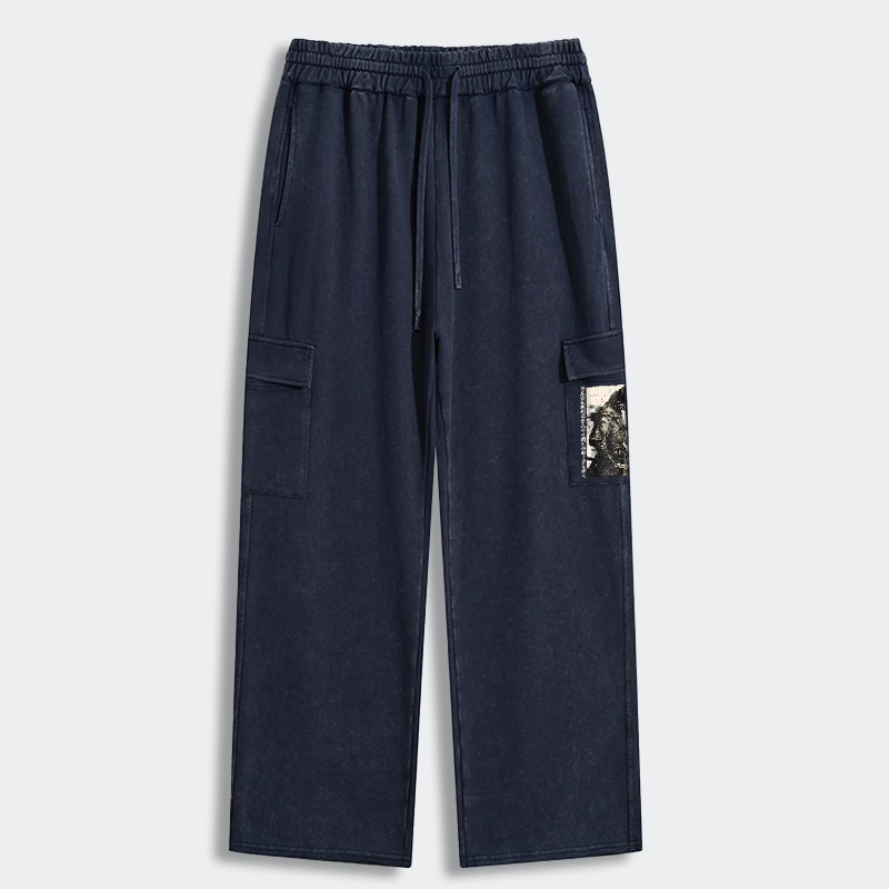 Tokyo-Tiger Cat Samurai Retro Washed Utility Sweatpants