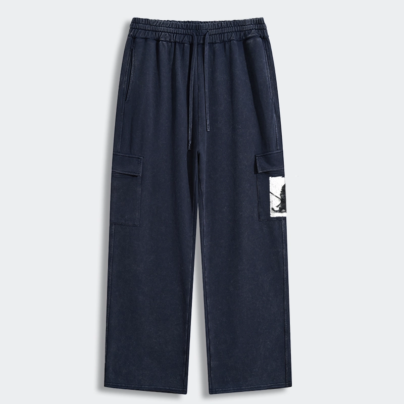 Tokyo-Tiger Retro Cat Samurai Japanese Washed Utility Sweatpants