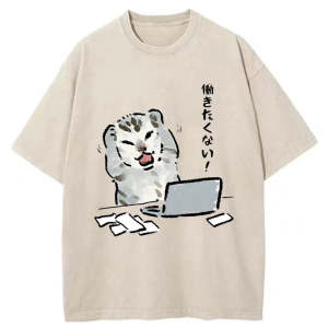 Image of Tokyo-Tiger Cat Who Doesn't Want To Work Washed T-Shirt