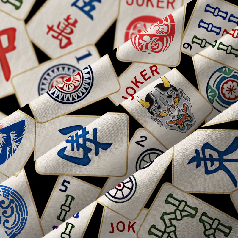 Tokyo-Tiger Mahjong Tiles Button-up Shirt