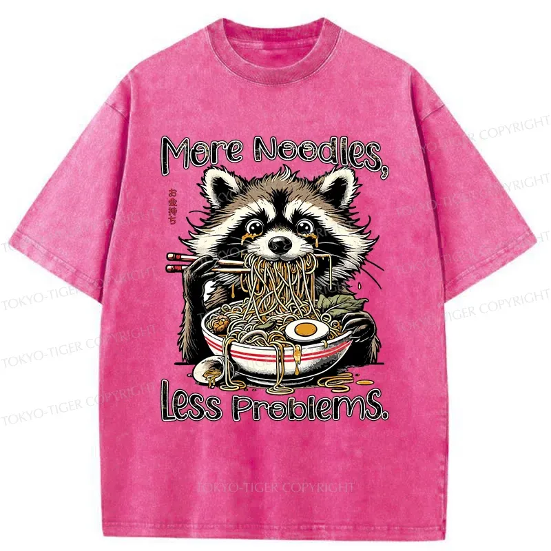 Tokyo-Tiger Raccoon Eating Delicious Ramen Washed T-Shirt