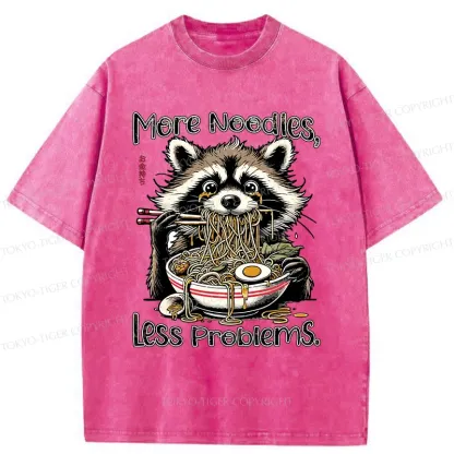 Tokyo-Tiger Raccoon Eating Delicious Ramen Washed T-Shirt