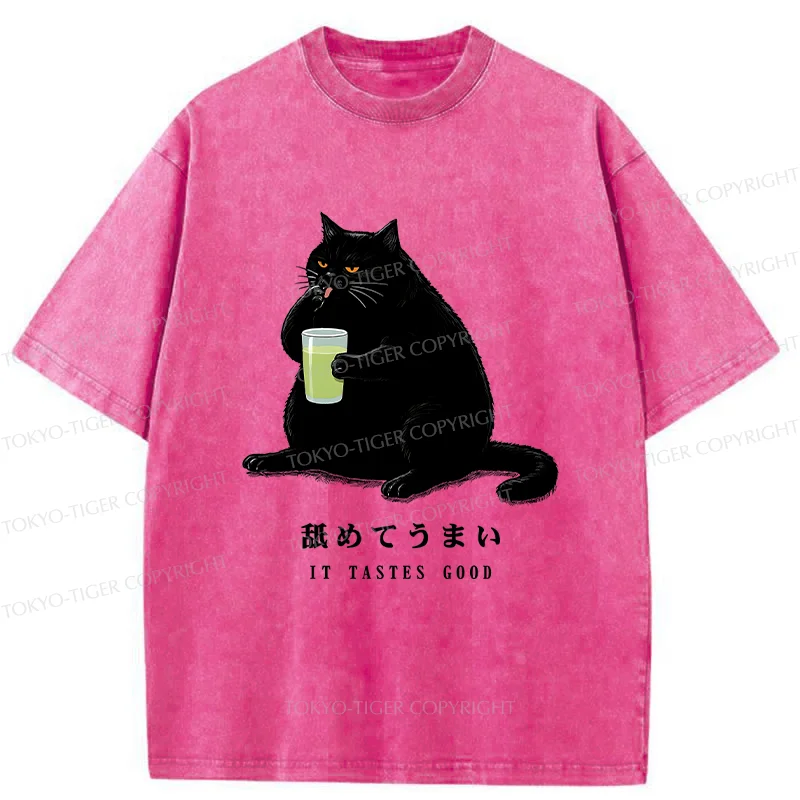 Tokyo-Tiger Cat Tasting Matcha Washed T-Shirt