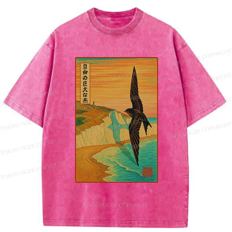 Tokyo-Tiger Large And Unconstrained Swallow Washed T-Shirt