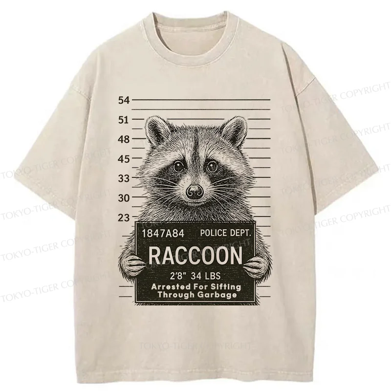 Tokyo-Tiger Arrested Raccoon Washed T-Shirt