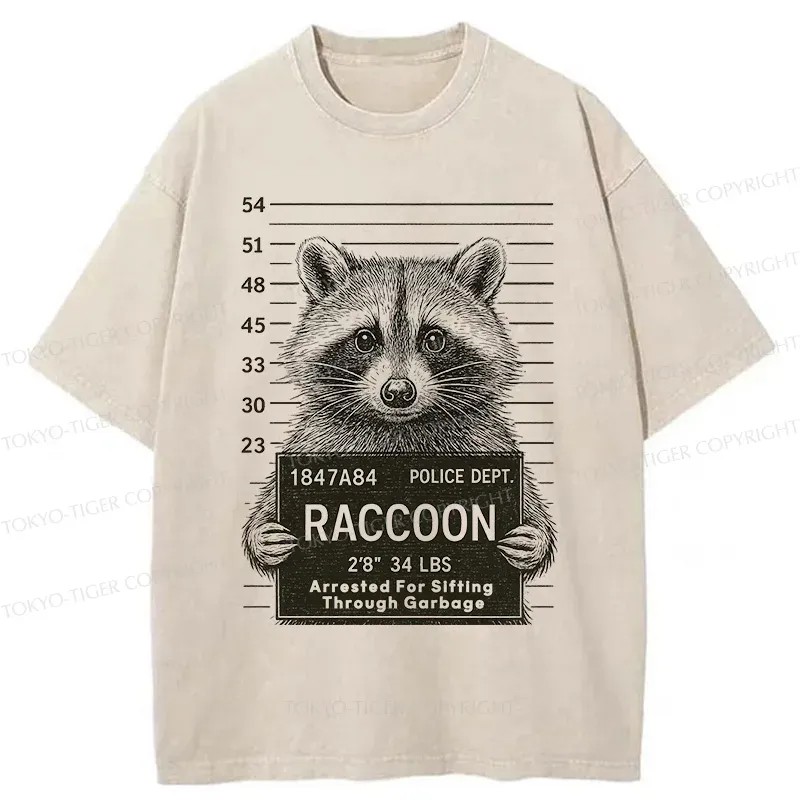Tokyo-Tiger Arrested Raccoon Washed T-Shirt