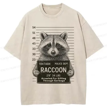Tokyo-Tiger Arrested Raccoon Washed T-Shirt