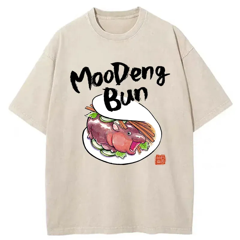 Tokyo-Tiger Delicious Moo Deng Japanese Bun Washed T-Shirt