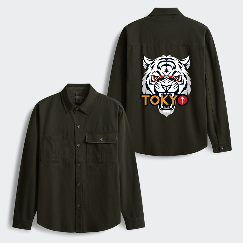 Tokyo-Tiger Logo Men's Corduroy Work Jacket