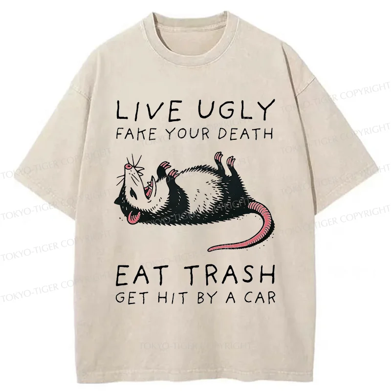 Tokyo-Tiger Possum Playing Dead Funny Washed T-Shirt