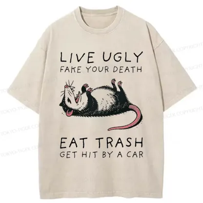 Tokyo-Tiger Possum Playing Dead Funny Washed T-Shirt